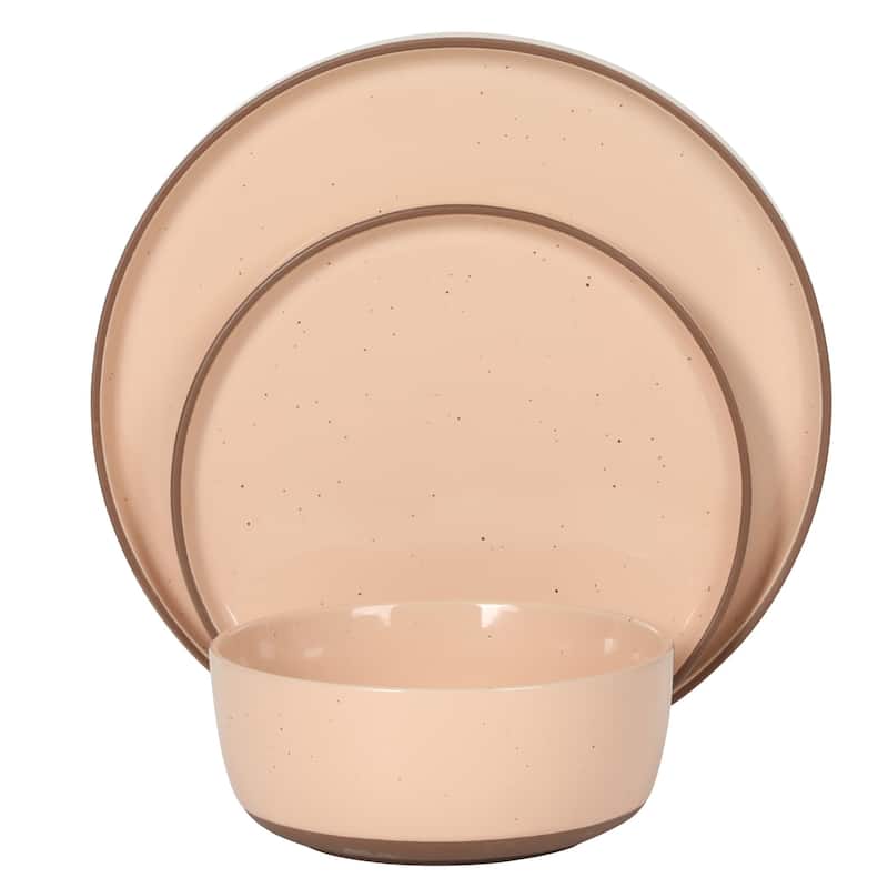 Gibson Elite Northrock Stoneware Dinnerware Set, 16-Piece Service for 4 - Plates & Bowls with Hand-Painted Terracotta Base