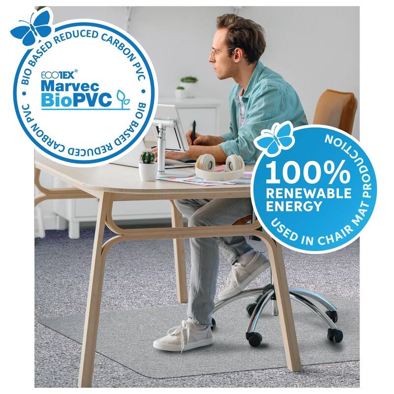 Floortex® Ecotex® BioPVC Eco Friendly Carbon Neutral PVC Chair Mat for Carpet - 46" x 60"