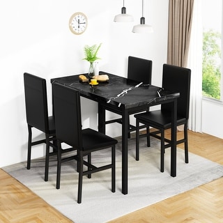 Faux Marble Kitchen Table And Chairs For 4, Person Dining Set