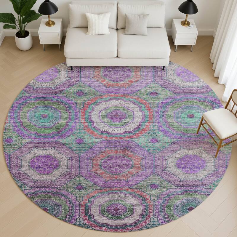 Premium Washable Super Soft Traditional Mamluk Mayfield Rug - Purple - 8' x 8'