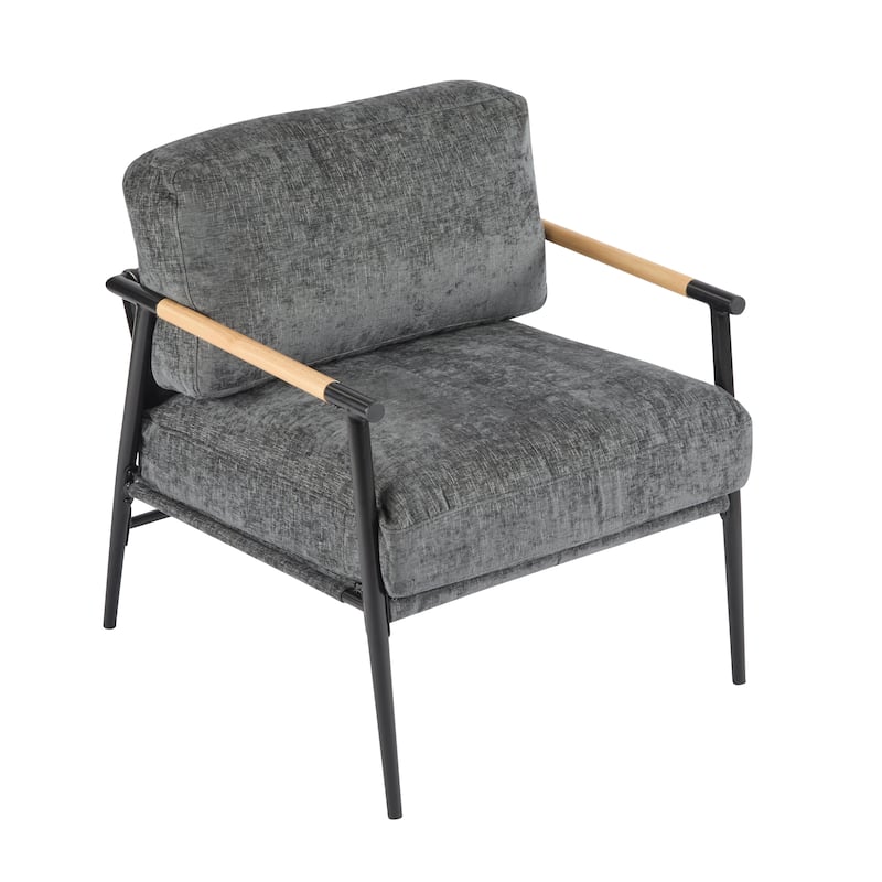 Roomfitters 27.56" Modern Accent Chair with Plush Cushions, Metal Frame and Wooden Armrest Design