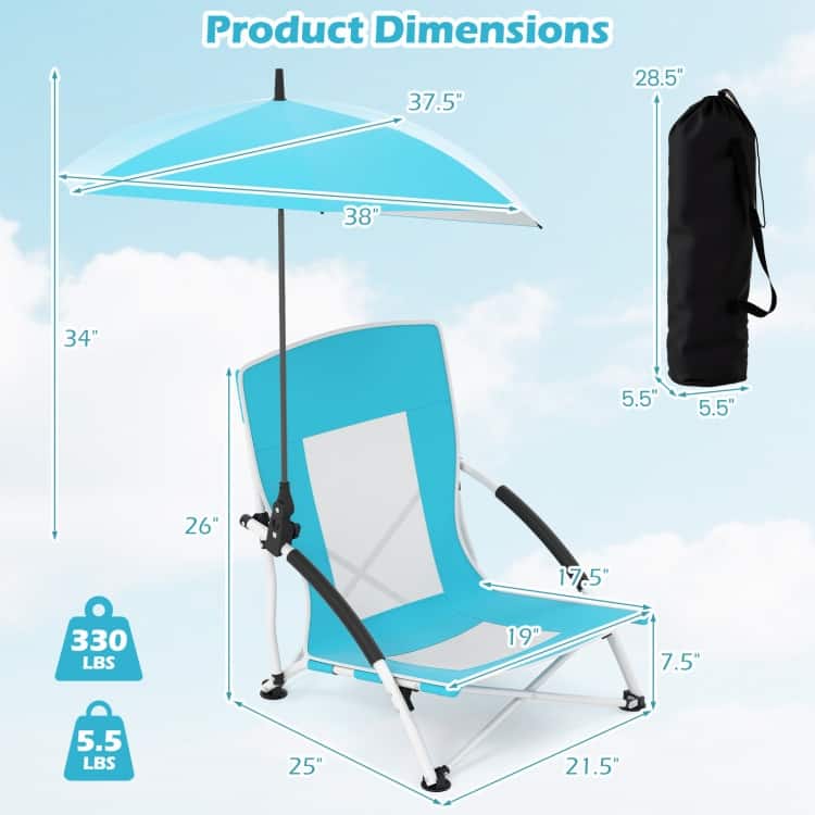 Metal Oxford Fabric Beach Chair with Umbrella and Carry Bag
