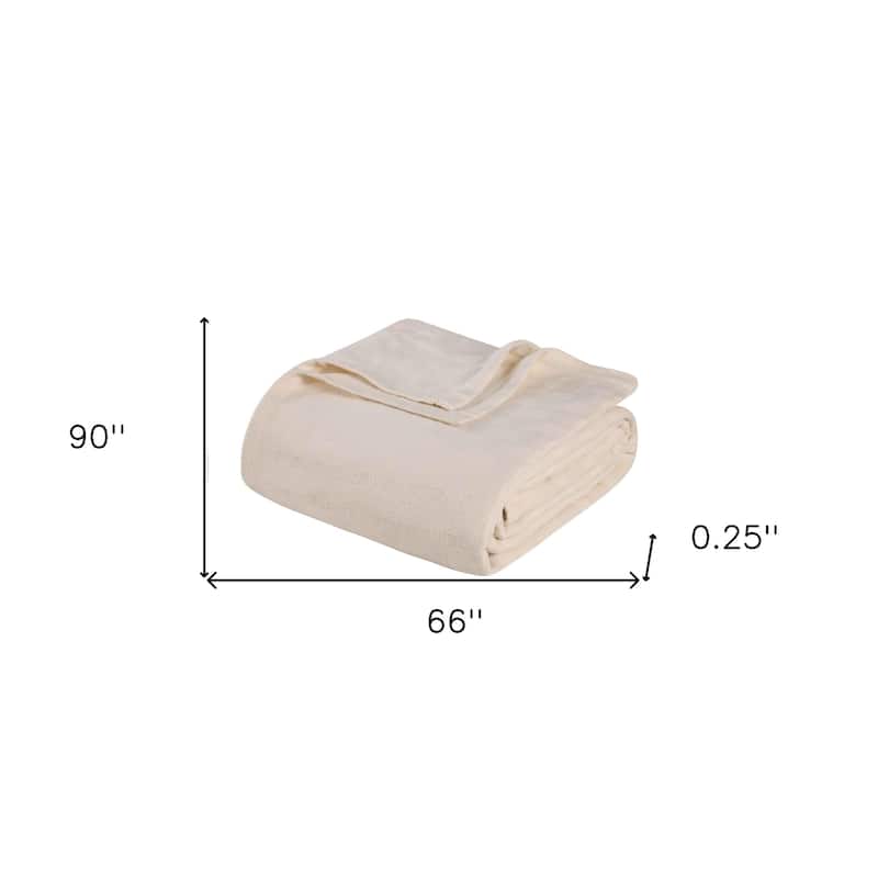 HomeRoots Twin Ivory Cotton Basketweave Geometric Blanket