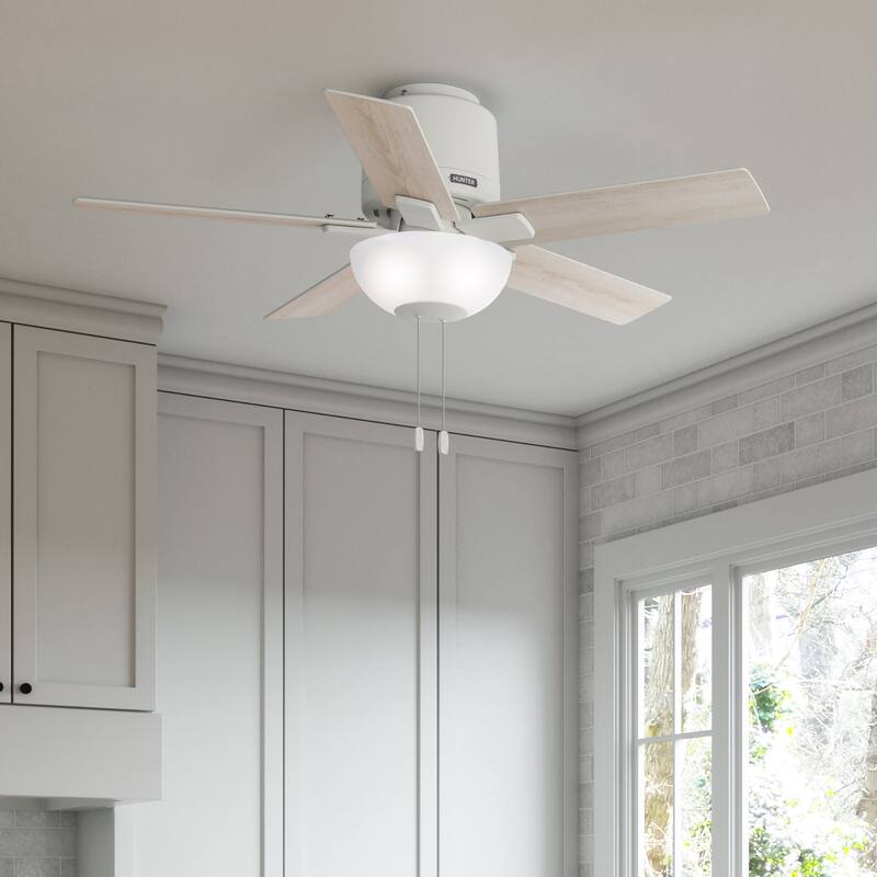 Hunter 44" Fitzgerald Low Profile Ceiling Fan with LED Light Kit and Pull Chain - Matte  White