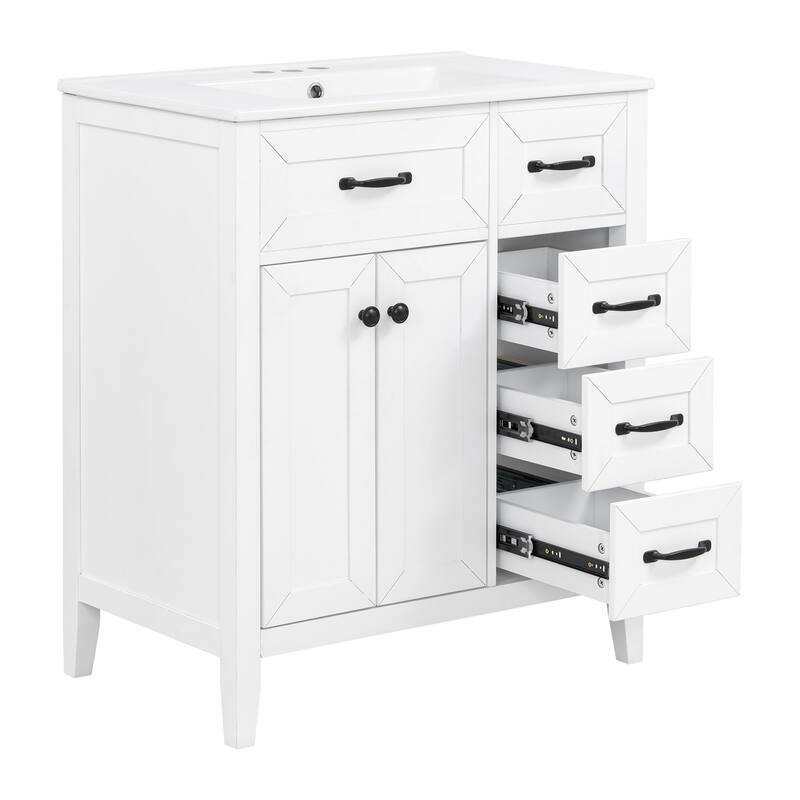 GDFStudio - Avalon Modern Freestanding Bathroom Vanity with Ceramic Sink & Soft Close Multi-Storages