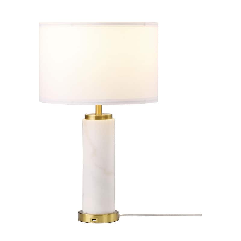 Draco White and Gold Drum Shade Bedside Table Lamp