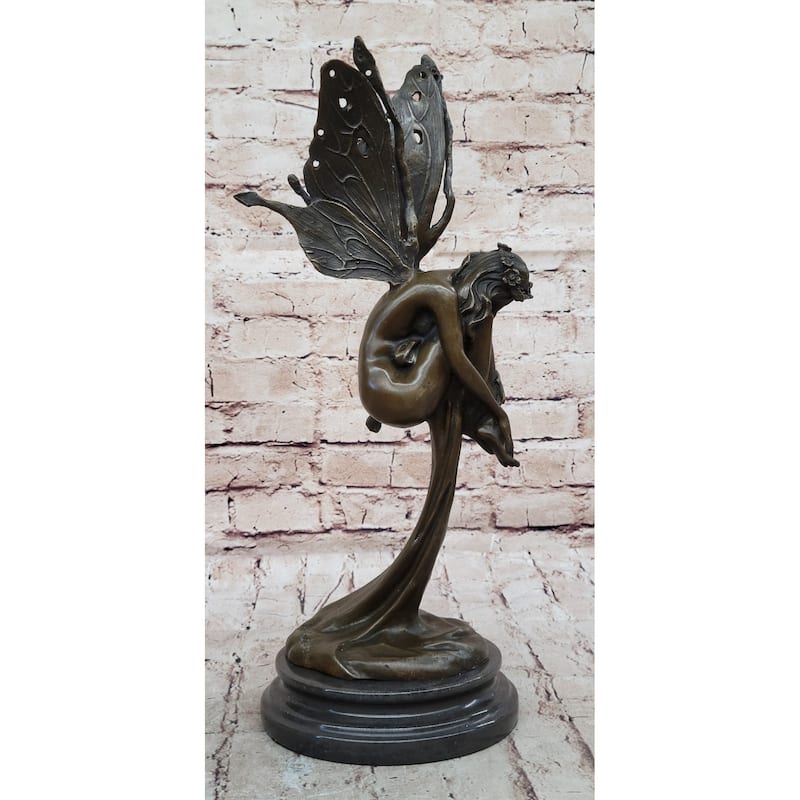 Sleeping Winged Fairy Angel Nymph Bronze Fantasy Statue Sculpture Collectible 15.5 Inches X 6 Inches