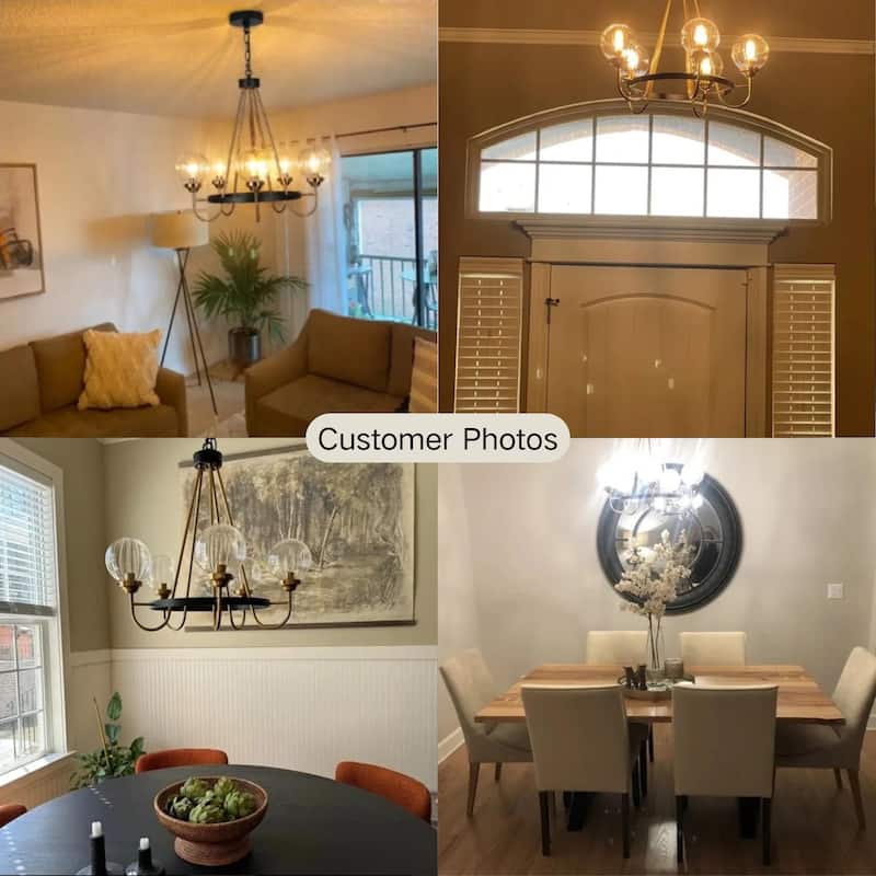 Modern 5-Light Black Gold Wagon Wheel Chandelier Glass Pendant Light for Dining Room - 22" D x 21.5" H