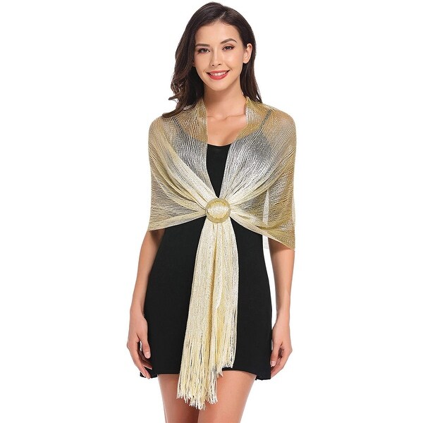 Womens Wedding Wrap Shawl Glitter Metallic Party Scarf with Fringe. Opens flyout.
