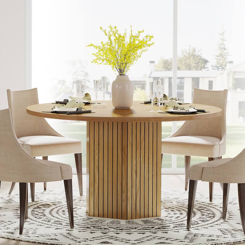 Wood 47-Inch Farmhouse Round Kitchen Dining Table for Small Space