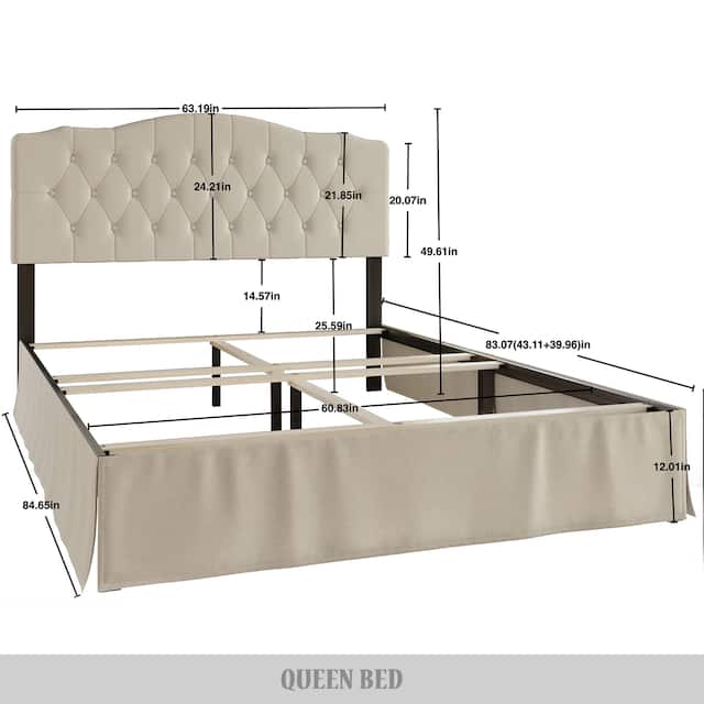 CraftPorch 2 Piece Bedroom Set in Transitional Linen Button Tufted Upholstered Bed