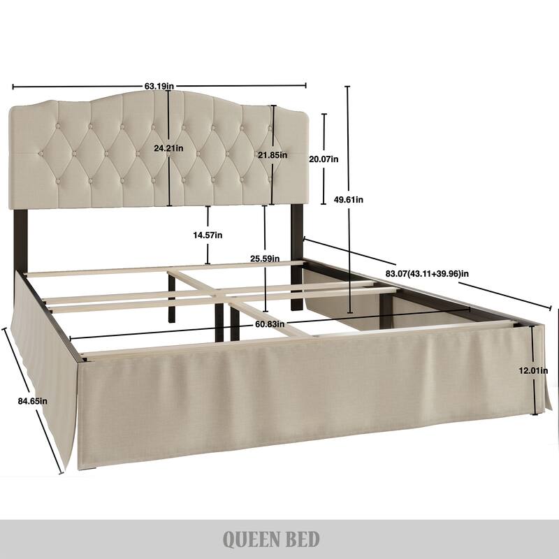 CraftPorch 2 Piece Bedroom Set in Transitional Linen Button Tufted Upholstered Bed