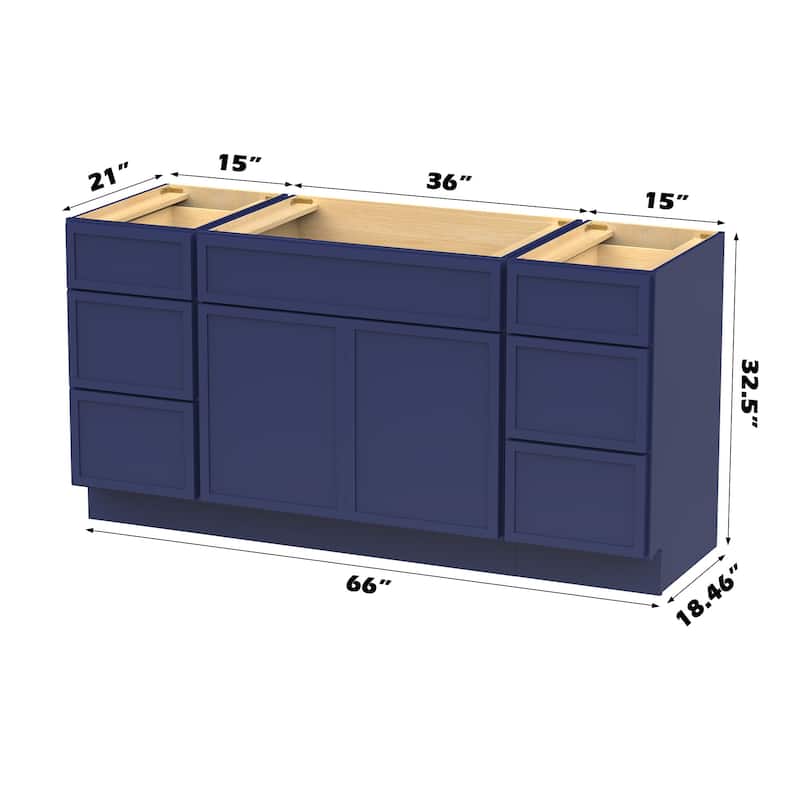 Vanity Art 66" Birch Freestanding Bathroom Vanity Cabinet without Top