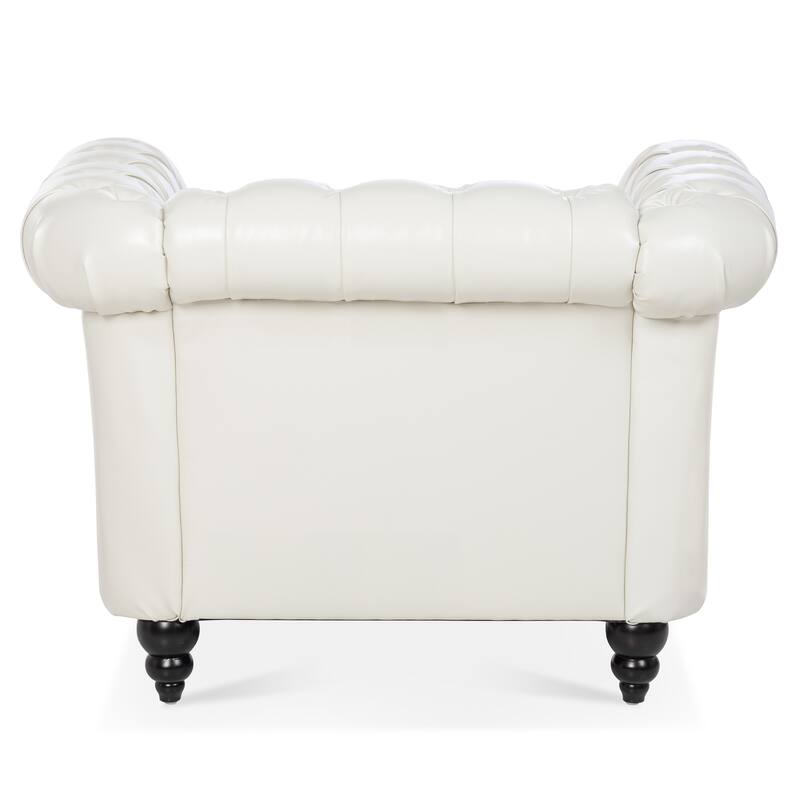 Faux Leather Single Sofa Chair Accent Chair, Mid-Century Modern Living Room Armchairs with with Rolled Arms & Nailhead Trim