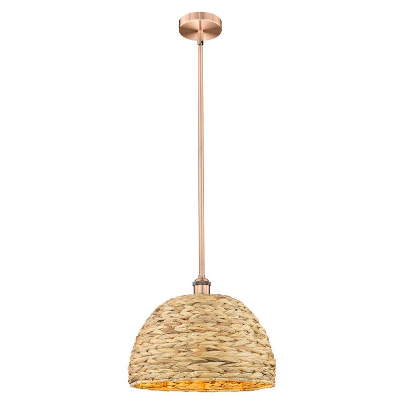 Innovations Lighting Endless Possibilities Edison - Woven Rattan - 1 Light 16" Stem Hung Mini Pendant - Antique Copper