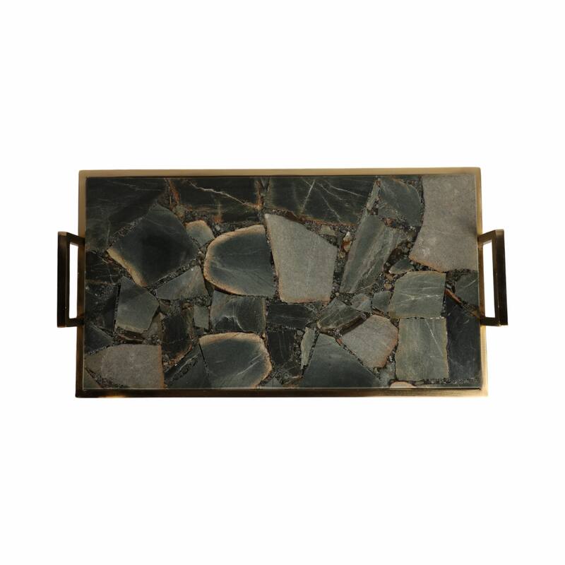 Decorative Agate Accent Tray - Home Decor - 23", Green & Gold