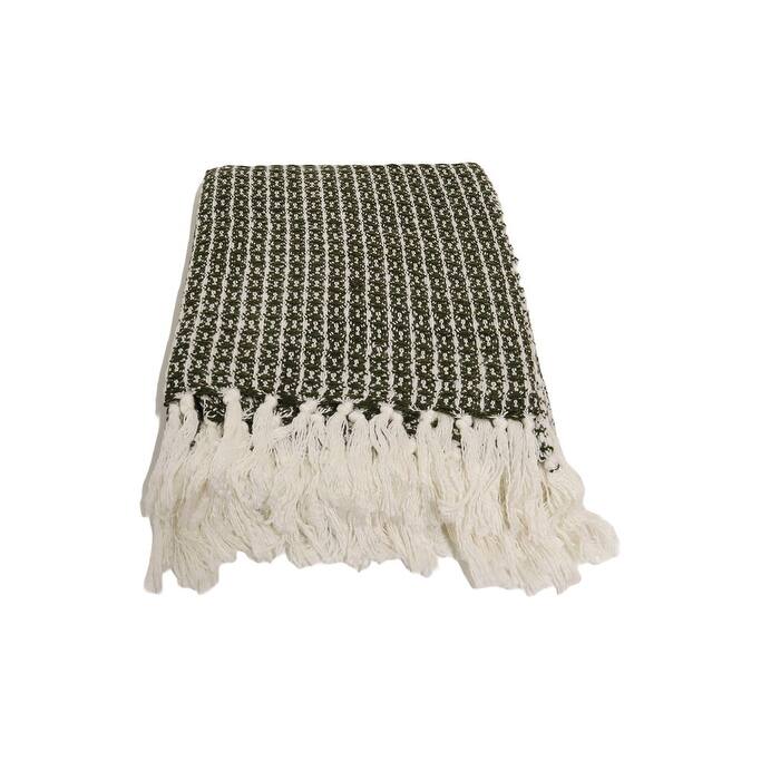 Home&Manor Handcrafted Wool & Cotton Throw Blanket Green