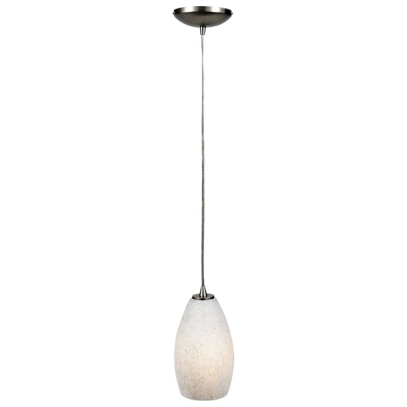 Access Lighting Champagne 1-Light Glass Pendant - Cord - Brushed Steel Finish - White Stone Glass Shade - Replaceable LED