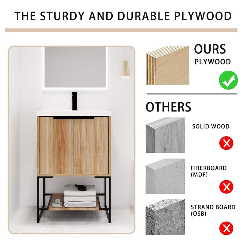 Malwee 24"/30"/48" FreeStanding Bathroom Vanity, Floor Stand Bathroom Vanity with Resin Top,Soft Close Door & Drawer