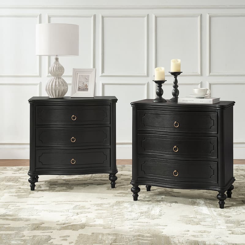 Alois Traditional 3-Drawer Nightstand with Solid Wood Spindle Legs Set of 2 by HULALA HOME - Black