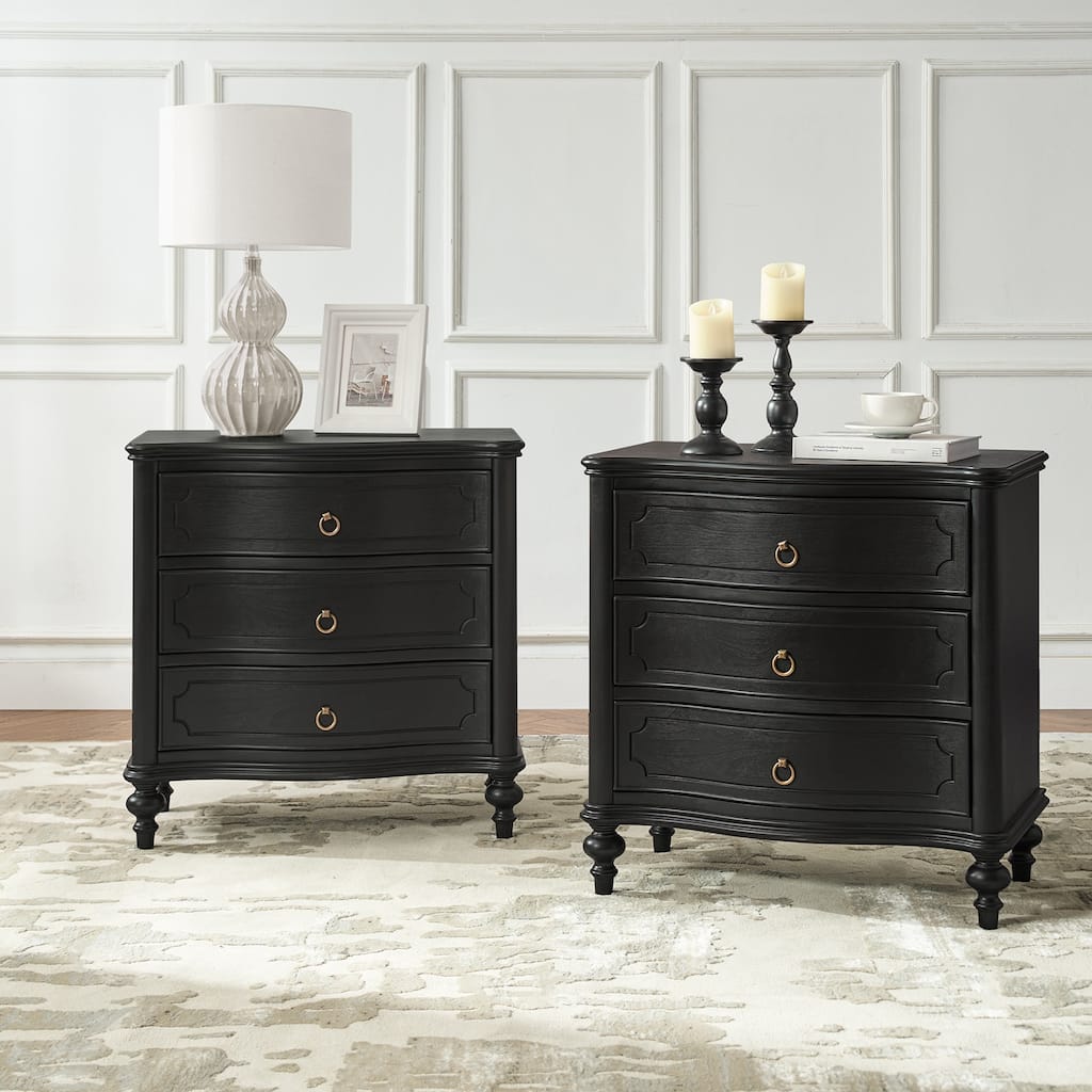 Alois Traditional 3-Drawer Nightstand with Solid Wood Spindle Legs Set of 2 by HULALA HOME
