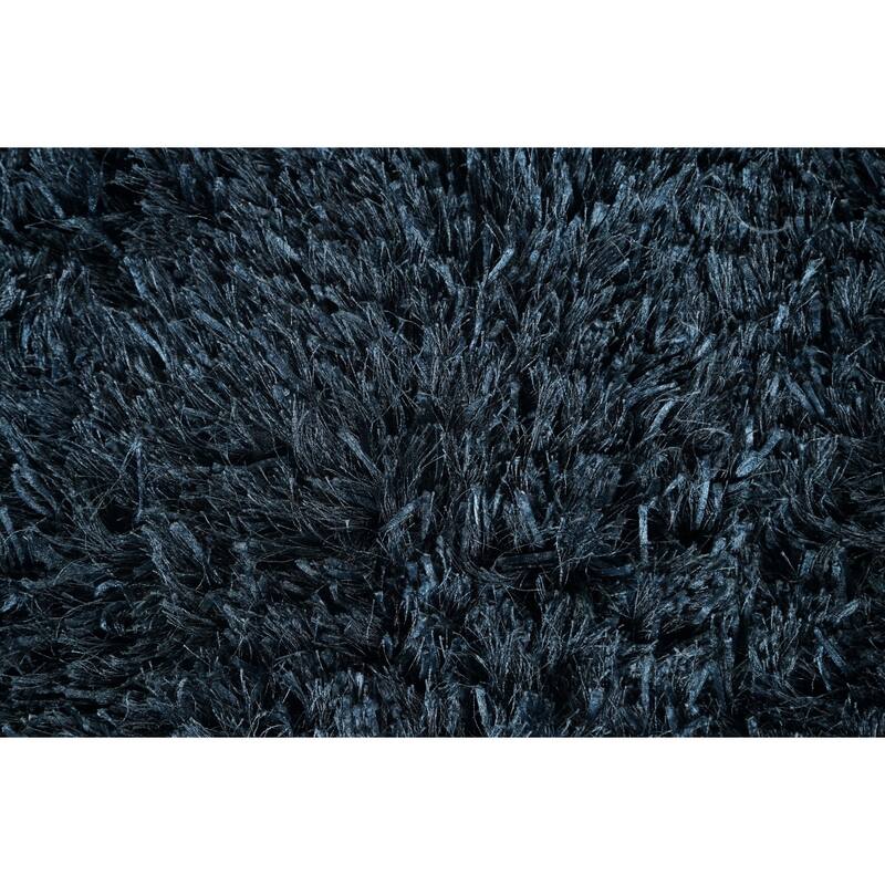 Blue Plush Shaggy Indian Area Rug Hand-Tufted Wool Carpet - 5'0" x 8'0"