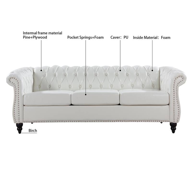 84.65" Rolled Arm Chesterfield 3 Seater Sofa