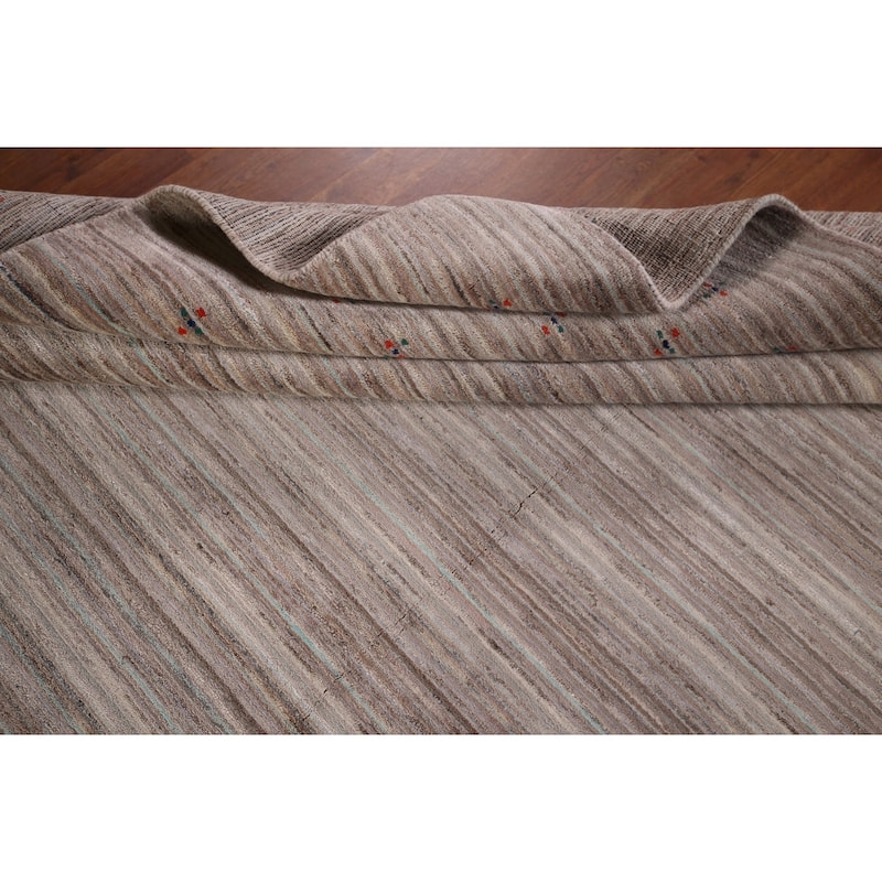 Striped Gabbeh Indian Area Rug Handmade Wool Carpet - 9'0"x 11'8"