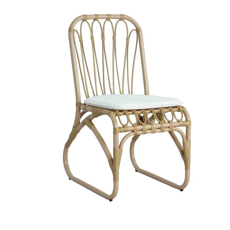 5 PCS Outdoor Dining Set for 4, Square Table with Acacia Wood Top & Rattan Chairs