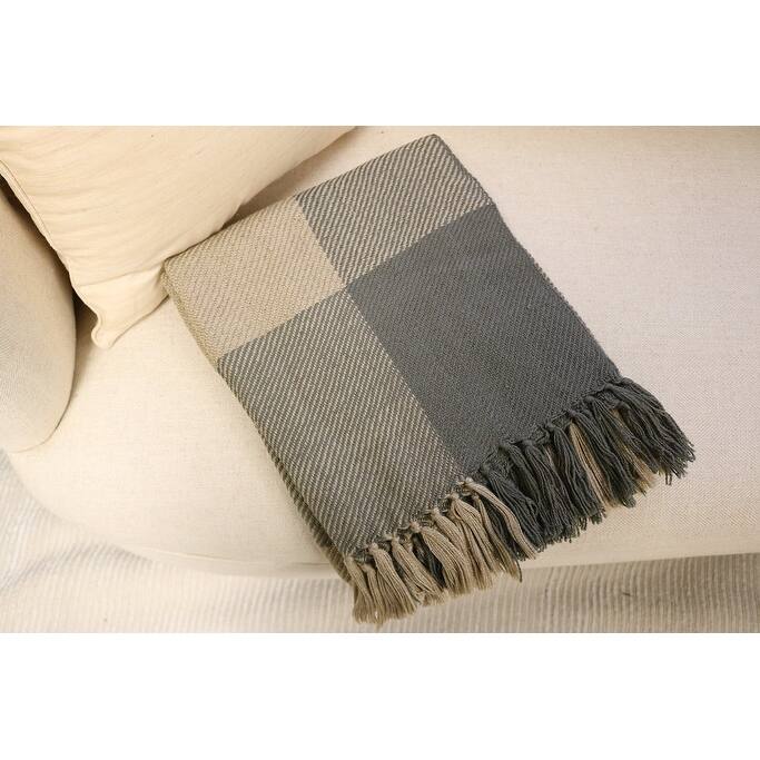 Home&Manor Handcrafted Wool & Cotton Throw Blanket Sage Loom