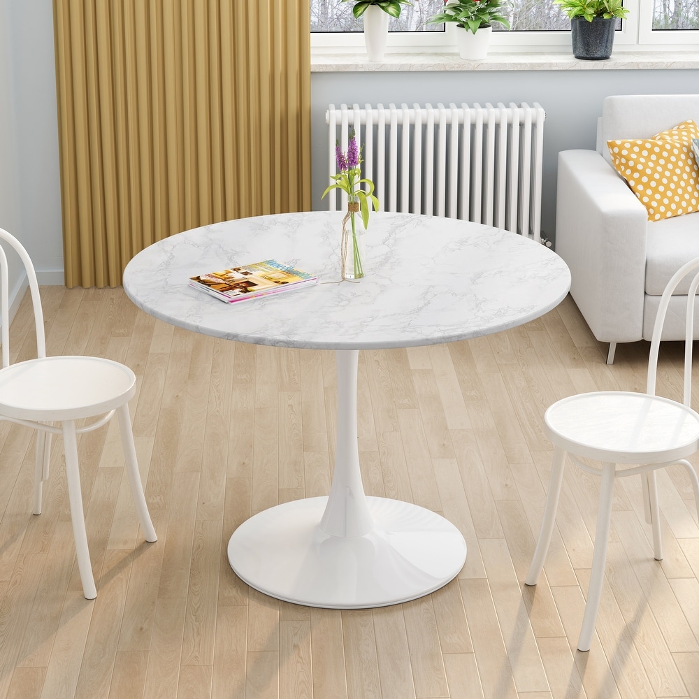 120cm Round Dining Table  Hanaya Marble Effect Round Dining Table 120cm -  White