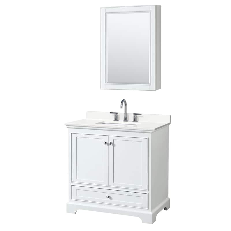 Deborah 36-inch Single Vanity, Quartz Top, Medicine Cabinet - White, Chrome Trim, White Quartz Top