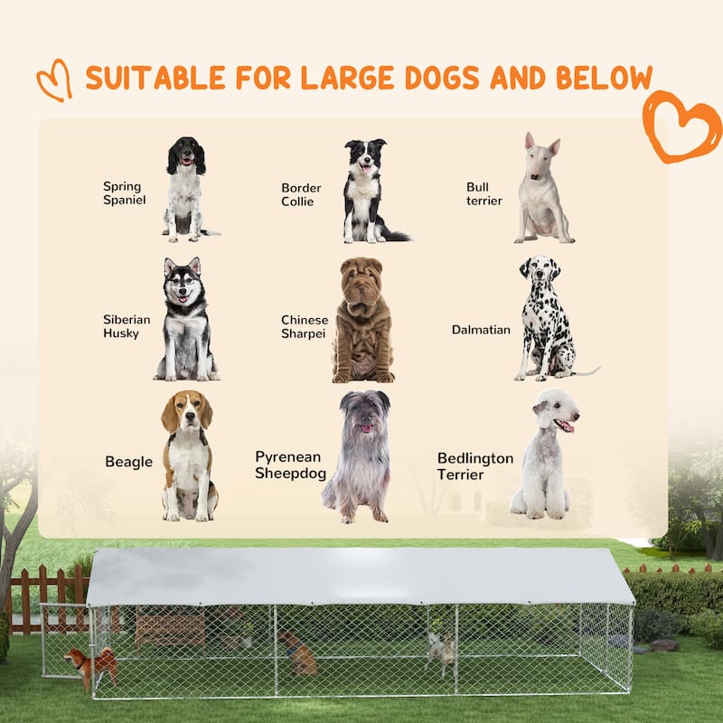 PawHut Large Dog Kennel Outside, Heavy Duty Dog Cage with Waterproof Cover, Outdoor Fence Dog Run