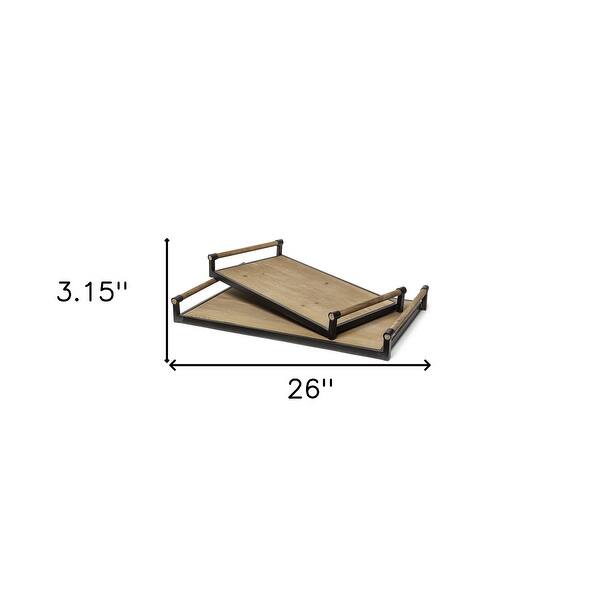Set Of 2 Light Brown Wood With Matte Black Metal Frame And Two Handles Trays Set Of 2 Light Brown Wood With Matte Black Metal Frame And Two Handles Trays
