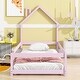 preview thumbnail 9 of 38, Twin Size Wood Floor Bed with House-Shaped Headboard and Guardrails, Light Green Pink