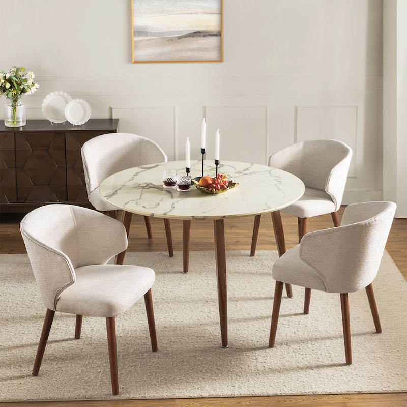 Nina Dining Chair with Wing Back Solid Wood Legs Set of 4 by HULALA HOME - Linen - Short