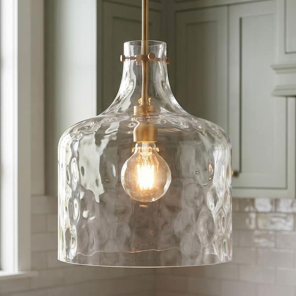 slide 2 of 25, 1-Light Clear Water Glass Shade Pendant