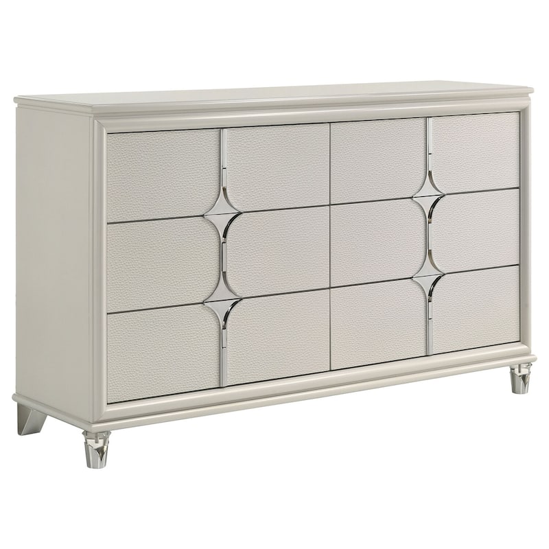 6-Drawer Pearl White Dresser Cabinet with Smooth Glide Drawers, Sleek Modern Style, and Ample Bedroom Storage