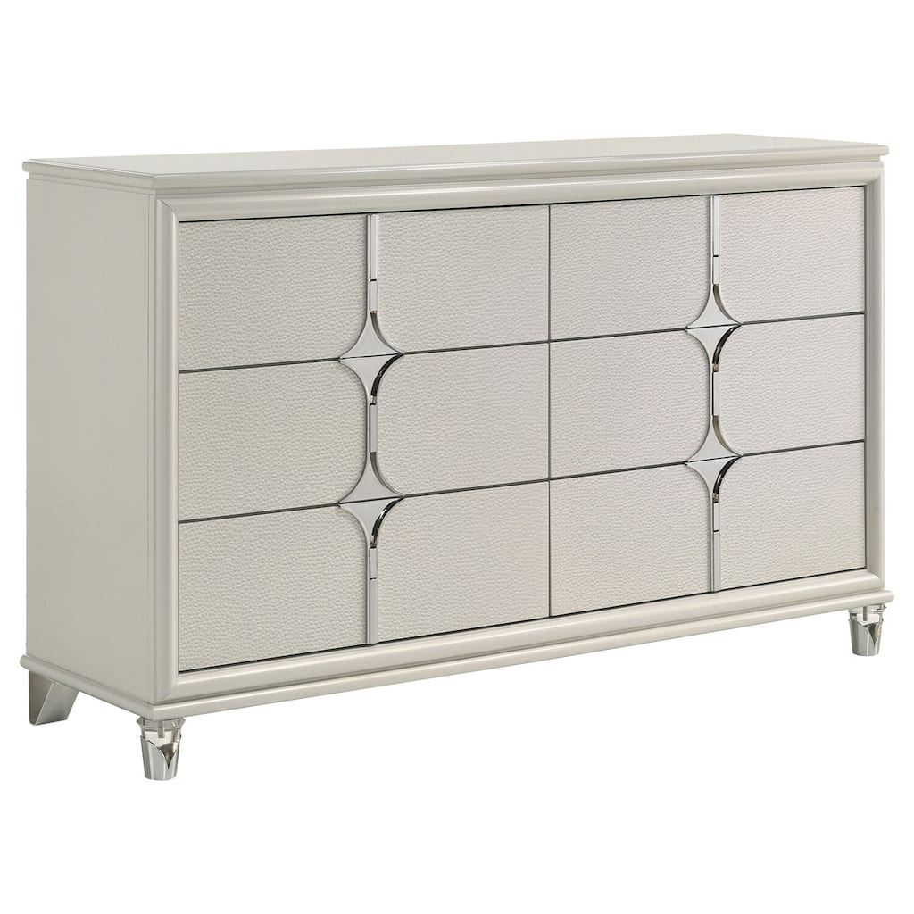 6-Drawer Pearl White Dresser Cabinet with Smooth Glide Drawers, Sleek Modern Style, and Ample Bedroom Storage