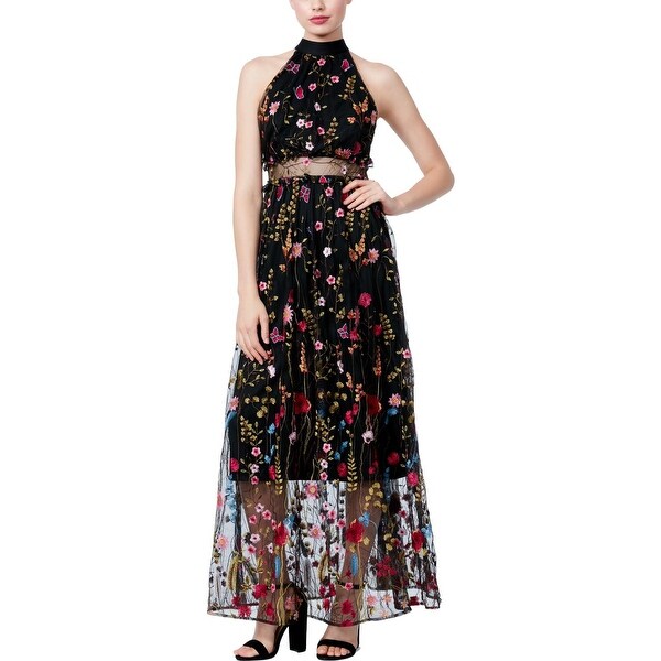 Betsey Johnson Womens Maxi Dress Halter Embroidered
