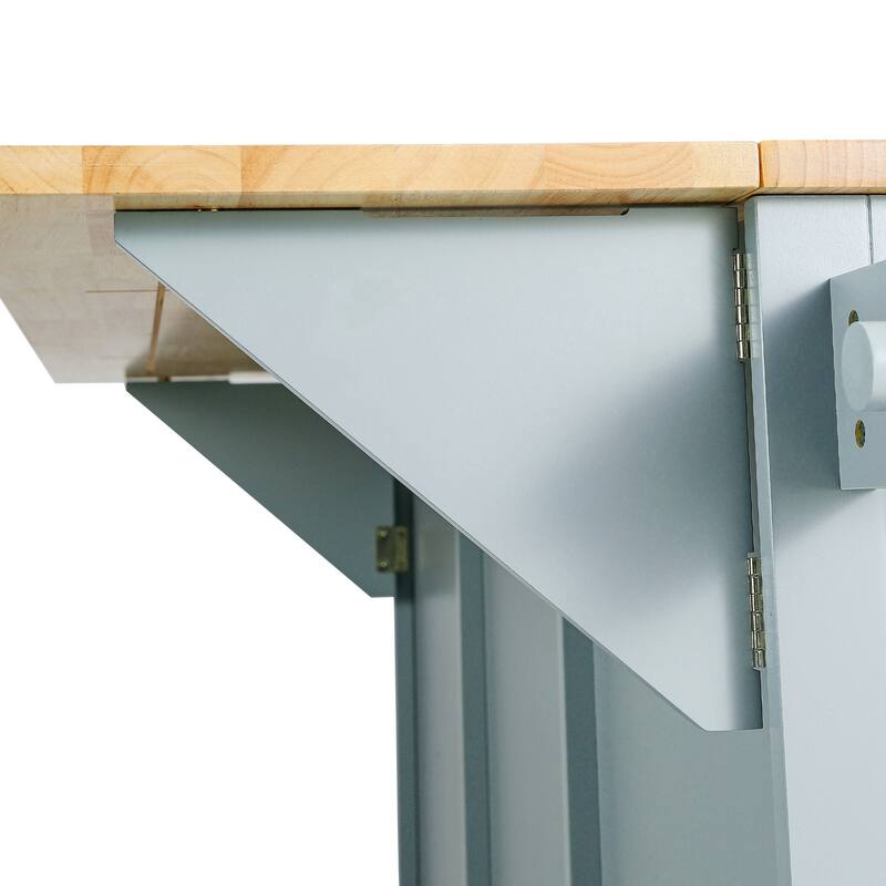 53.10 '' Rubberwood Kitchen Cart with Drop-Leaf, Adjustable Shelf, Rolling Wheels, and 3 Drawers - 53.1'' x 29.5'' x 37.2''