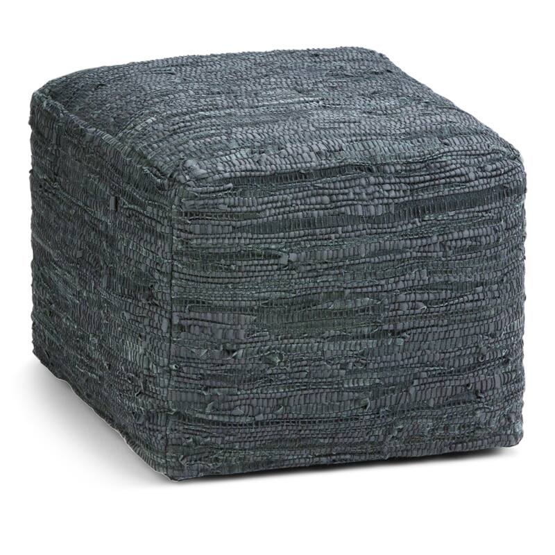 WYNDENHALL Garcia Boho Square Pouf in Woven Genuine Leather