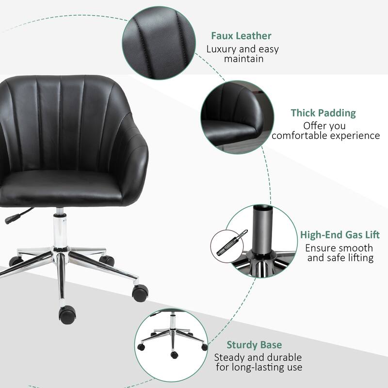 Vinsetto Mid Back Home Office Chair Computer Desk Chair with PU Leather, Adjustable Height, Swivel Wheels for Study, Bedroom