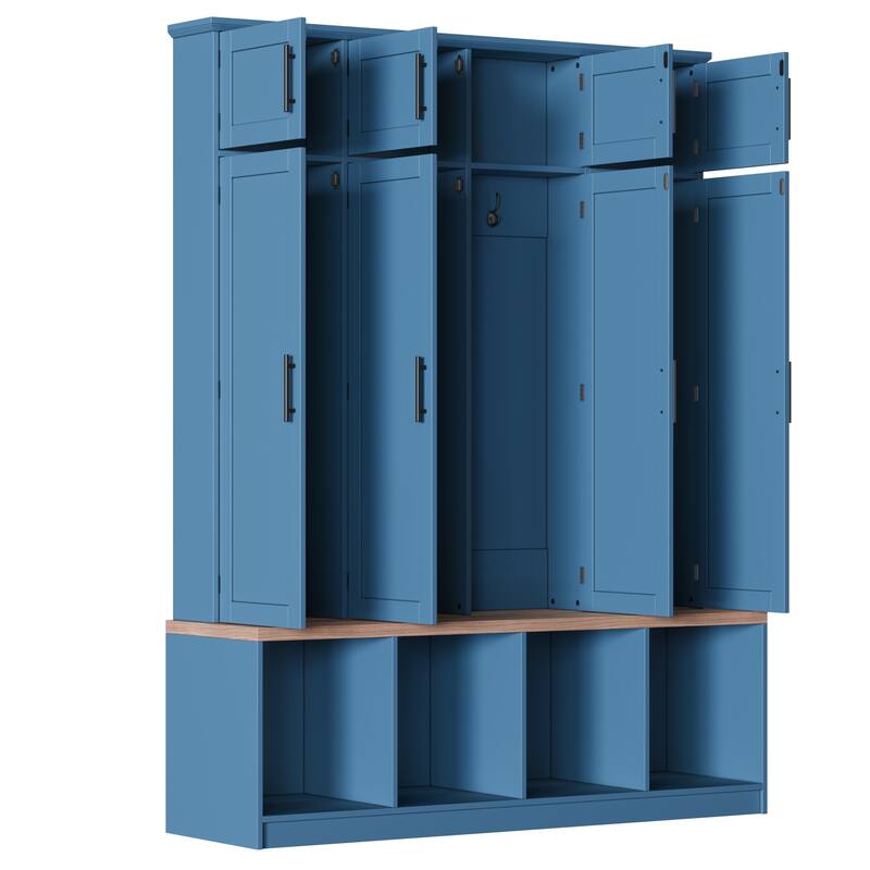 4-in-1 Farmhouse Hall Tree with Bench and Storage for Entryway