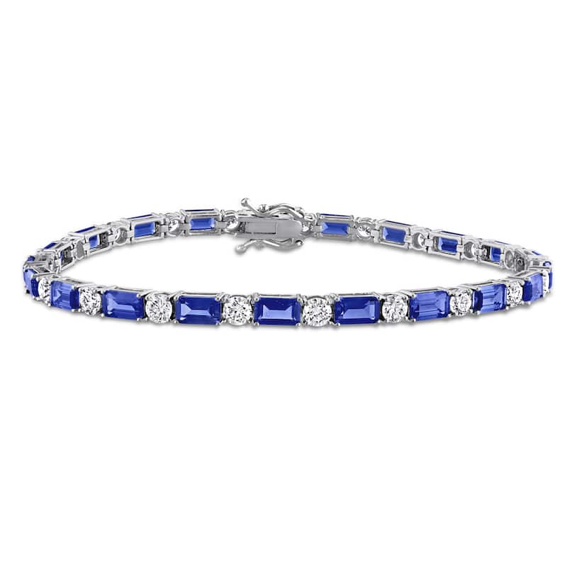 Miadora 18k White Gold Lab Grown Diamond and Created Ruby or Sapphire Tennis Bracelet