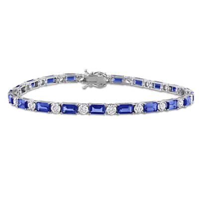 Miadora 18k White Gold Lab Grown Diamond and Created Ruby or Sapphire Tennis Bracelet