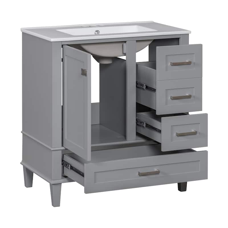Roomfitters 30" Modern Bathroom Vanity with Sink, Solid Wood Frame, Storage Cabinet with Soft-Close Door and 3 Drawers