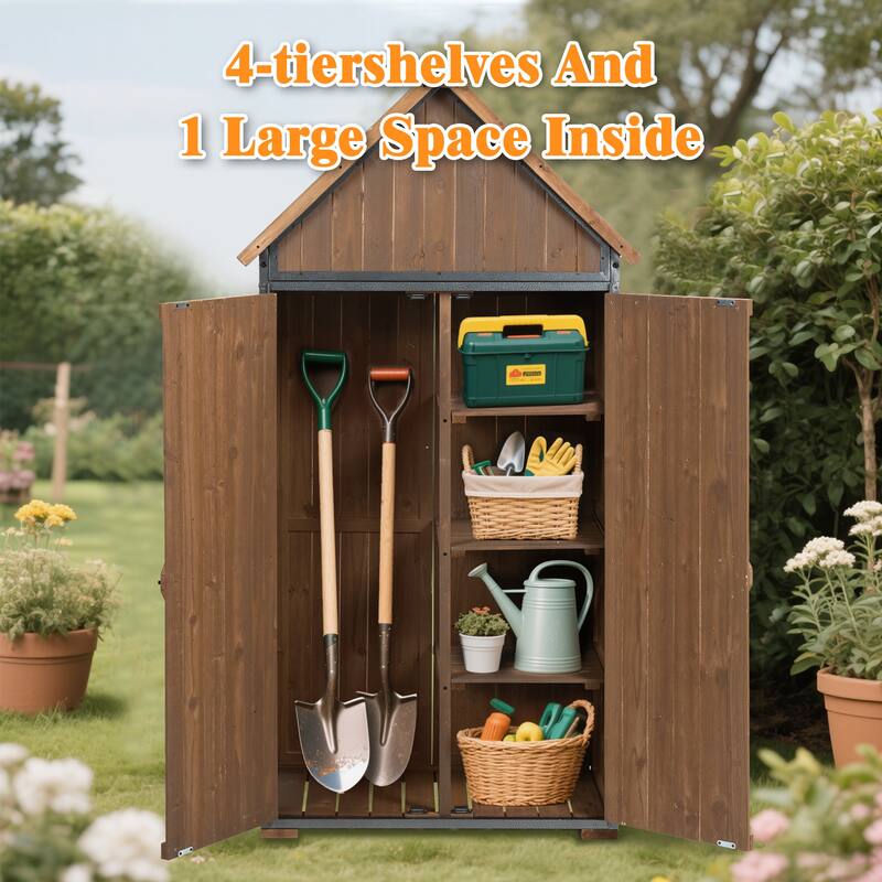 Outdoor Storage Cabinet, Garden Shed Tool Shed with Metal Frame Structure for Backyard Garden Patio Lawn (Brown)