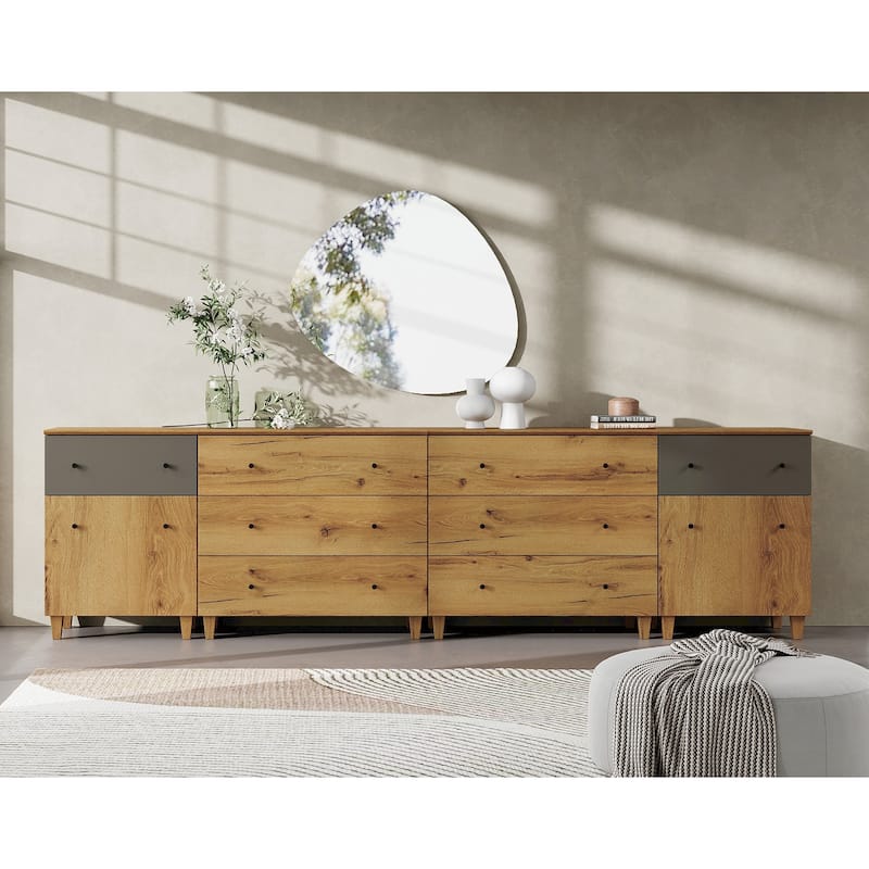 Wood Dresser with 8 Drawers and 2 Cabinets for Bedroom, 118" Wide