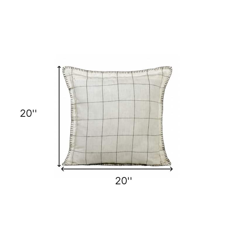 20" X 20" Ivory And Black Linen Geometric Zippered Pillow